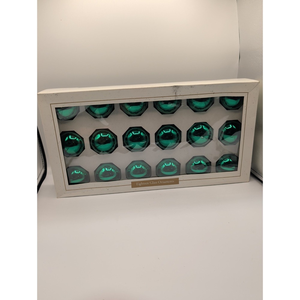 Vtg Target 2000 Glass Ornaments Box of 18 Emerald Green Unused Made in USA